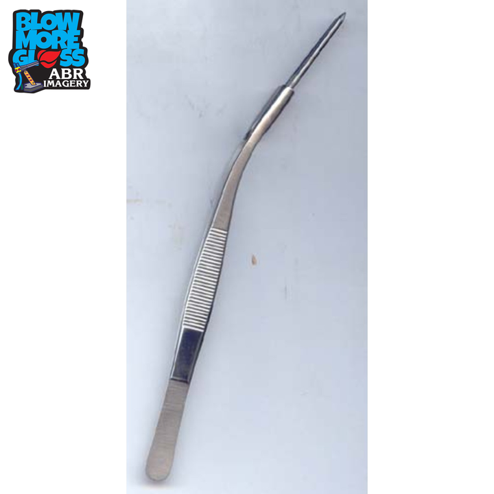 Blow More Glass Tools - 8" Bent Tip Thin Handle Tungsten Tweezers