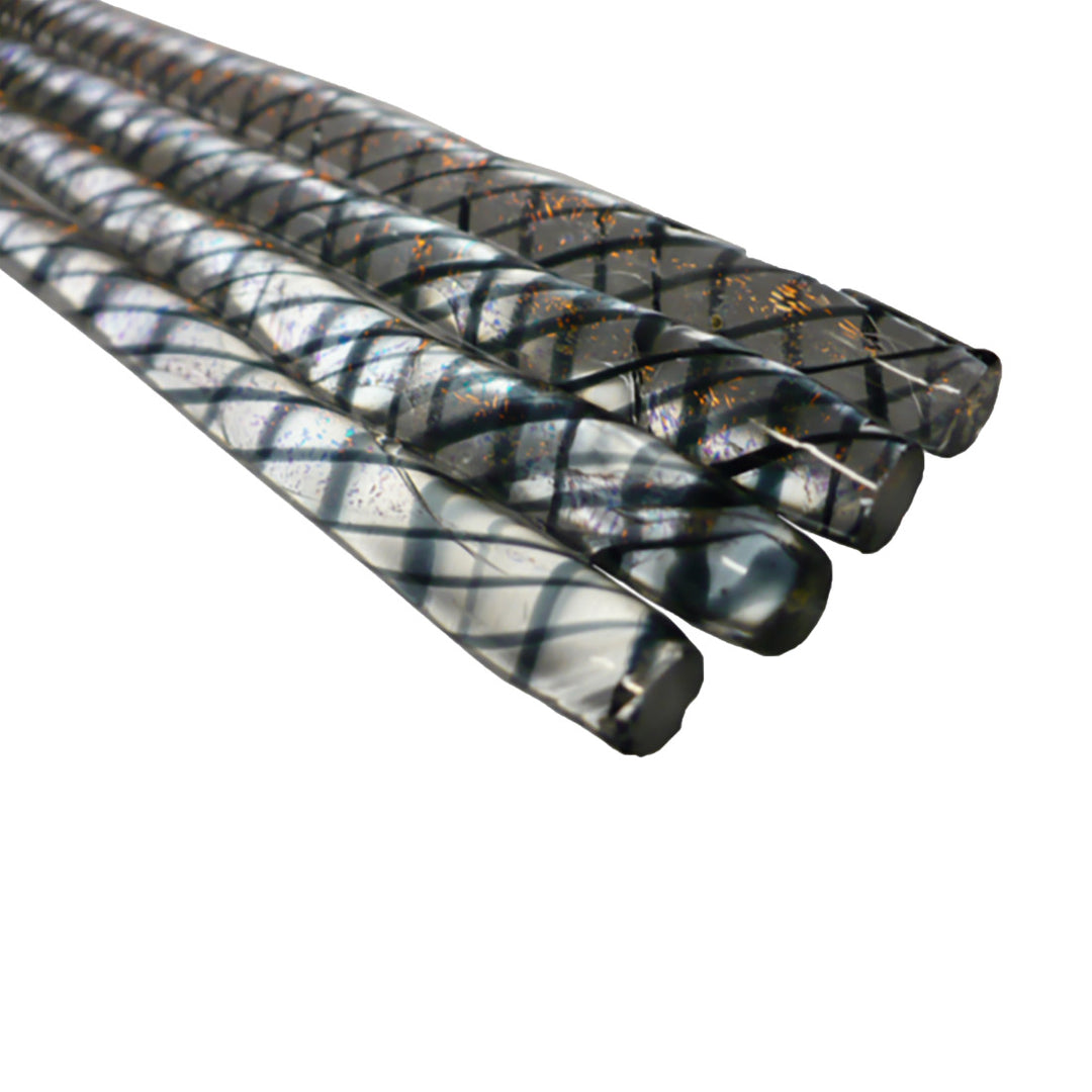 Cyan-Red Dichro Black Reticello Cane