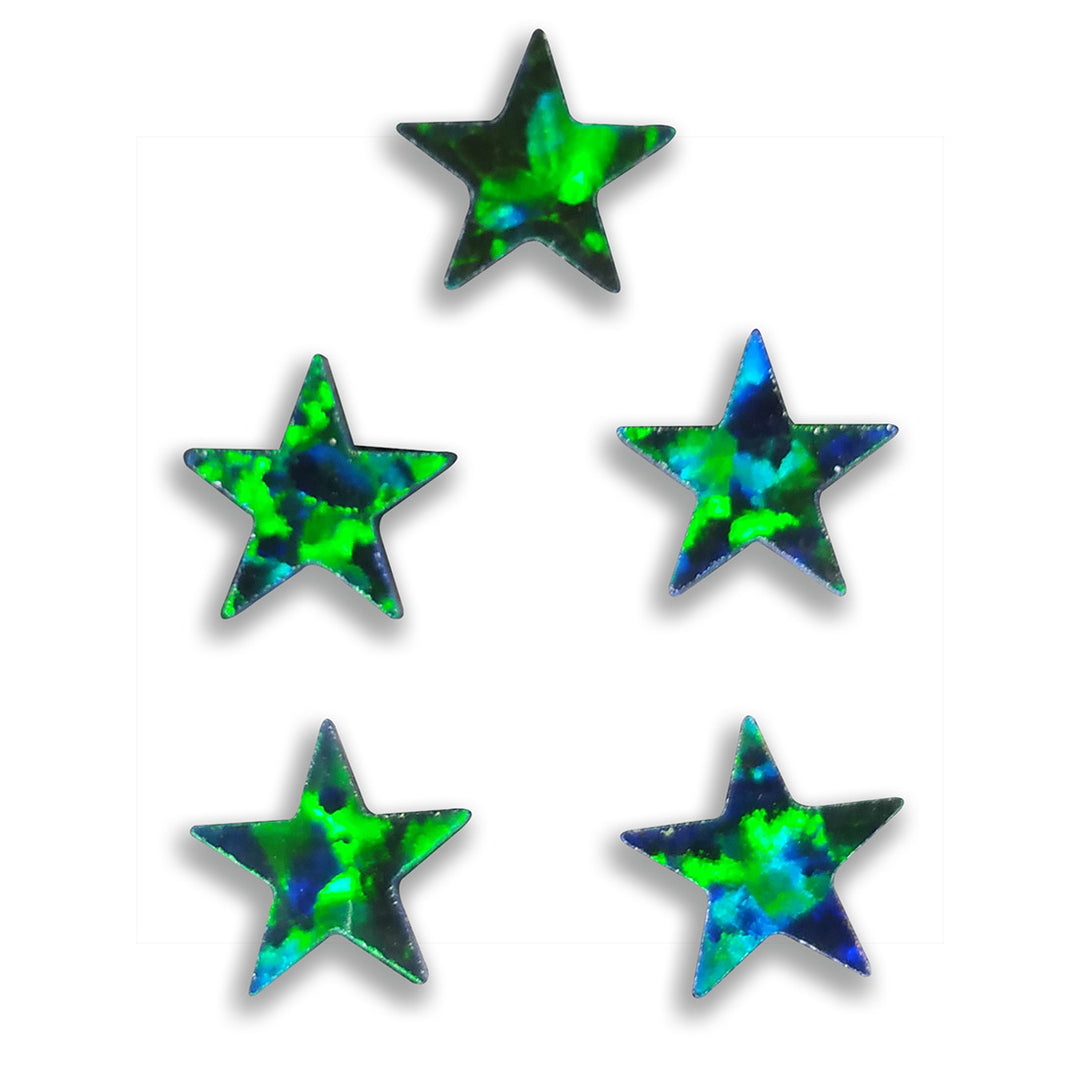 Cut Opal 5 Point Star 6mm - Black with Green Fire
