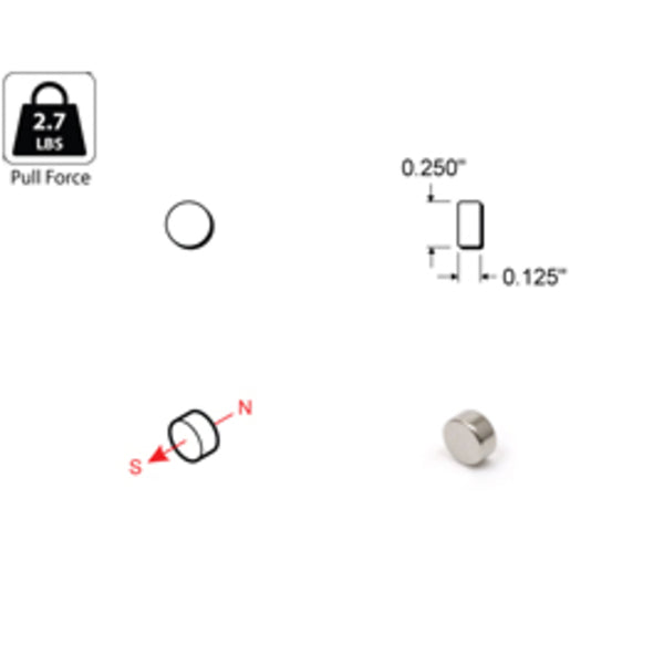 Rareearth magnet 0.25" x 0.125"